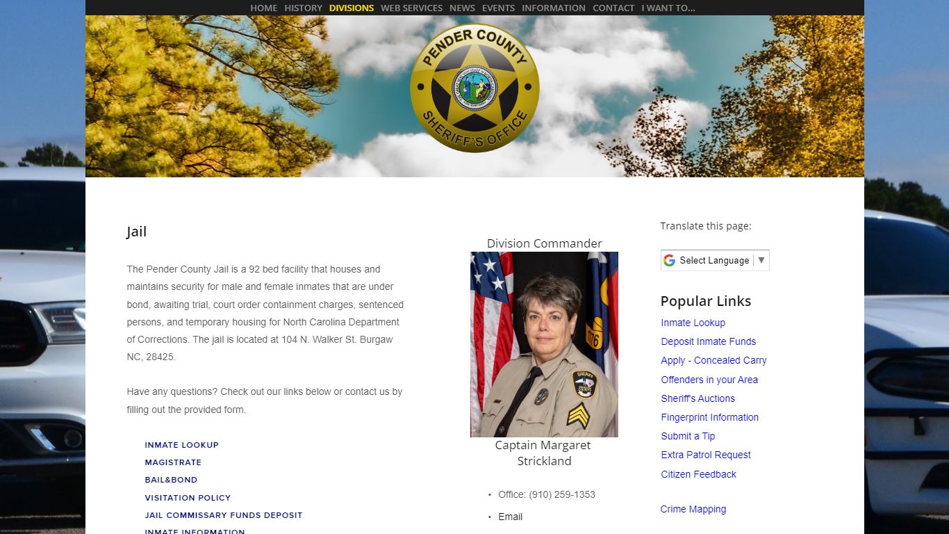 Jail Division | Pender County Sheriff's Office